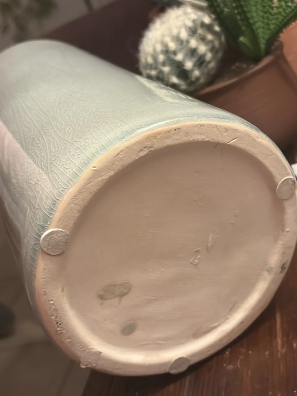 Decorative Ceramic Bottle Vase with Sculpted Flower crackle paint ,Pale Mint .